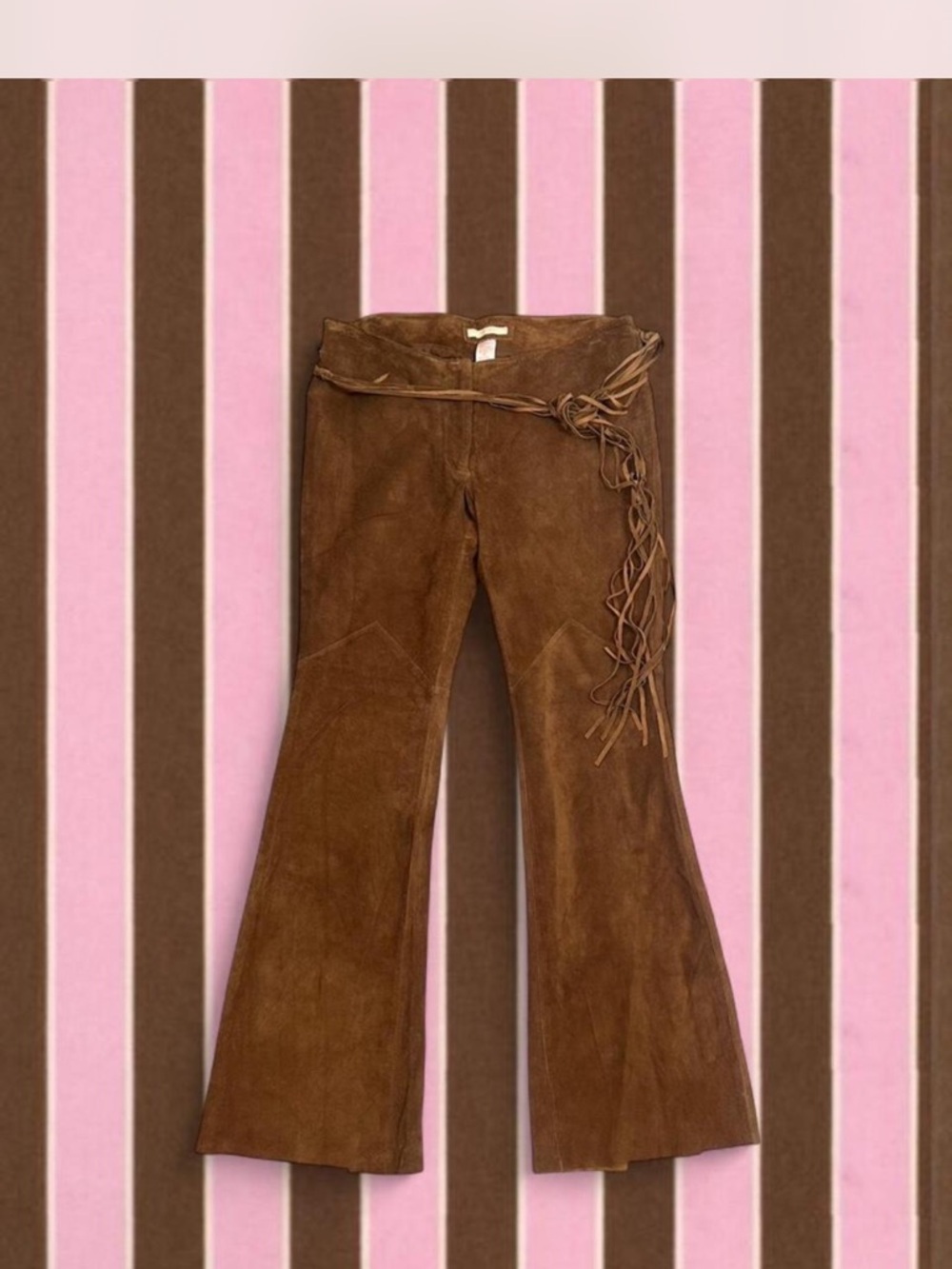 Brown Suede Pants with braided detail